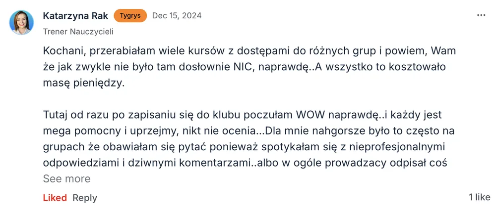 Opinia: Katarzyna Rak o MOCNO Clubie